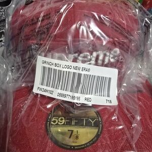 Supreme New Era Red Grinch Embroidered Box Logo Hat Size 7 1/8 Brand New